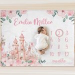 Suave manta de bebé personalizada con nombre, rosa, azul, floral, con foto, apta para la piel, regalo de baby shower para recién nacido