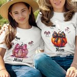 Personalized Pumpkins Coquette Bow Bats 100% Cotton Unisex Kid Adult T-shirt Halloween Thanksgiving Gift for Family