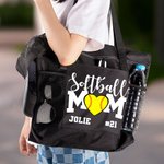 Personalized Baseball Softball Mom Large Zippered Tote Bag with Name and Number Game Day Birthday Gift for Women