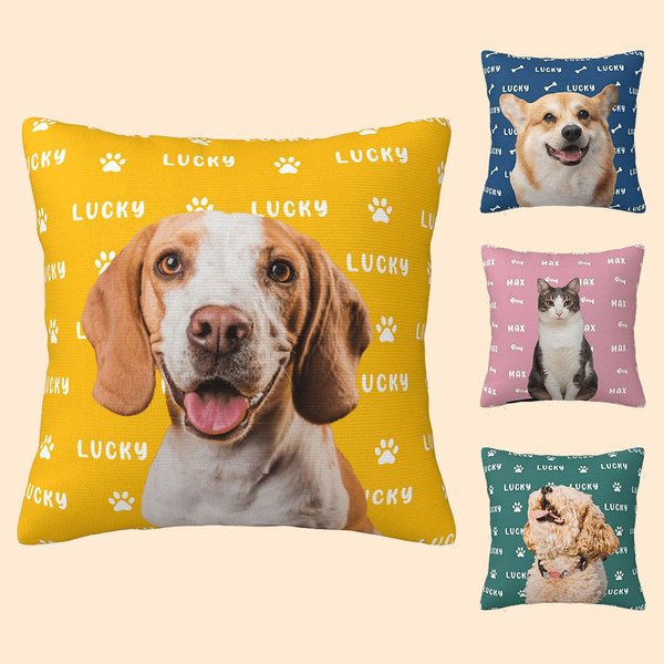 Personalised Cute Paw Pet Photo Throw Pillow Cover with Name Home Decor Birthday Gift for Pet Lovers