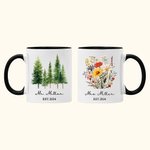 Personalized Ceramic Wildflower Pine Tree 11oz Mug with Name Anniversary Wedding for Couples