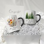 Personalized Ceramic Wildflower Pine Tree 11oz Mug with Name Anniversary Wedding for Couples