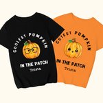 Personalized Coolest Pumpkin In The Patch 100% Cotton Kid T-shirt with Name Halloween Party Gift for Kids