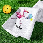 Personalisierte Baumwolle super saugfähig Flamingo Pickleball Waffel Handtuch mit Namen Geburtstag Geschenk für Sportliebhaber