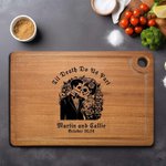 Tagliere in legno con teschio di zucchero personalizzato Til Death Do Us Part con nome inciso Giorno dei morti Regalo di nozze di Halloween per la cop