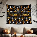 Arazzo personalizzato Ghost Witch Pumpkin Spider Web Trick or Treat con nome Room Decor Regalo di Halloween per amici di famiglia