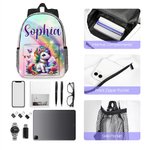 Zaino scolastico per bambini con nome, personalizzato, fantasia e unicorno, grande capacità, uso quotidiano, regalo di ritorno a scuola per le bambine e le ragazze.