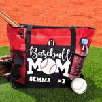 Personalized Baseball Softball Mom Large Zippered Tote Bag with Name and Number Game Day Birthday Gift for Women