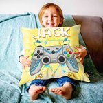 Personalized Multicolour Tie-dye Effect Gamepad Throw Pillow Cover with Name Gaming Elements Home Decor Birthday Gift for Kids Game Lovers