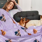 Personalized Multicolor Soft Fleece Paw Icon Blanket with 1-3 Photos Birthday Gift for Pet Lover