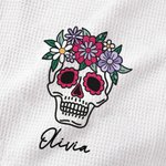 Serviette Gaufrée 100% Coton Personnalisée avec Nom Style Calavera Accessoire de Cuisine Cadeau Halloween Jour des Morts Mexique pour Famille Amis