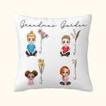 Personalized Birth Flower Cartoon Character Soft Throw Pillow Cover with 1-4 Names Sofa Decor Mother's Day Birthday Gift for Grandma Mom