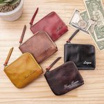 Personalized Vintage Vegetable Tanned Leather Mini Coin Handbag with Text Portable Travel Essentials Birthday Gift for Men Women