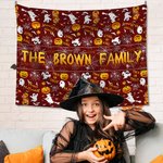 Arazzo personalizzato Ghost Witch Pumpkin Spider Web Trick or Treat con nome Room Decor Regalo di Halloween per amici di famiglia