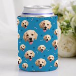 Personalised Multicolor Cat Dog Pet Photo Beer Can Cooler Sleeve with Paw Bone Design Birthday Beach Party Gift for Family