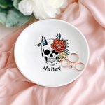 Personalized Floral Sugar Skull Ceramic Ring Dish Jewellery Tray with Name Day of the Dead Halloween Gift for Women