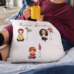 Personalized Birth Flower Cartoon Character Soft Throw Pillow Cover with 1-4 Names Sofa Decor Mother's Day Birthday Gift for Grandma Mom