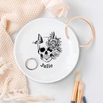 Personalized Floral Sugar Skull Ceramic Ring Dish Jewellery Tray with Name Day of the Dead Halloween Gift for Women