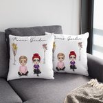 Personalized Birth Flower Cartoon Character Soft Throw Pillow Cover with 1-4 Names Sofa Decor Mother's Day Birthday Gift for Grandma Mom