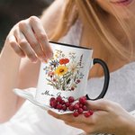 Personalized Ceramic Wildflower Pine Tree 11oz Mug with Name Anniversary Wedding for Couples