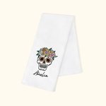 Serviette Gaufrée 100% Coton Personnalisée avec Nom Style Calavera Accessoire de Cuisine Cadeau Halloween Jour des Morts Mexique pour Famille Amis