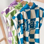 Personalised Multicolor Checkerboard Soft Quick Dry Hooded Beach Towel with Name Summer Vacation Travel Essentials Gift for Kids Family