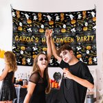 Arazzo personalizzato Ghost Witch Pumpkin Spider Web Trick or Treat con nome Room Decor Regalo di Halloween per amici di famiglia