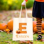 Personalisierte niedlichen Kürbis Canvas Tragetasche mit Namen und Initialen Trick oder behandeln Halloween Party Geschenke für Kinder