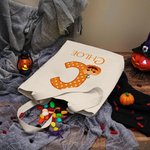 Personalisierte niedlichen Kürbis Canvas Tragetasche mit Namen und Initialen Trick oder behandeln Halloween Party Geschenke für Kinder