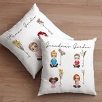 Personalized Birth Flower Cartoon Character Soft Throw Pillow Cover with 1-4 Names Sofa Decor Mother's Day Birthday Gift for Grandma Mom