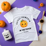 Personalized Coolest Pumpkin In The Patch 100% Cotton Kid T-shirt with Name Halloween Party Gift for Kids