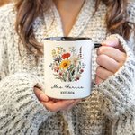 Personalized Ceramic Wildflower Pine Tree 11oz Mug with Name Anniversary Wedding for Couples