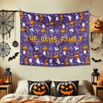 Arazzo personalizzato Ghost Witch Pumpkin Spider Web Trick or Treat con nome Room Decor Regalo di Halloween per amici di famiglia