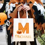 Personalisierte niedlichen Kürbis Canvas Tragetasche mit Namen und Initialen Trick oder behandeln Halloween Party Geschenke für Kinder