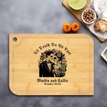 Tagliere in legno con teschio di zucchero personalizzato Til Death Do Us Part con nome inciso Giorno dei morti Regalo di nozze di Halloween per la cop