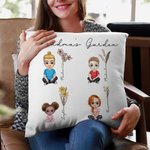 Personalized Birth Flower Cartoon Character Soft Throw Pillow Cover with 1-4 Names Sofa Decor Mother's Day Birthday Gift for Grandma Mom
