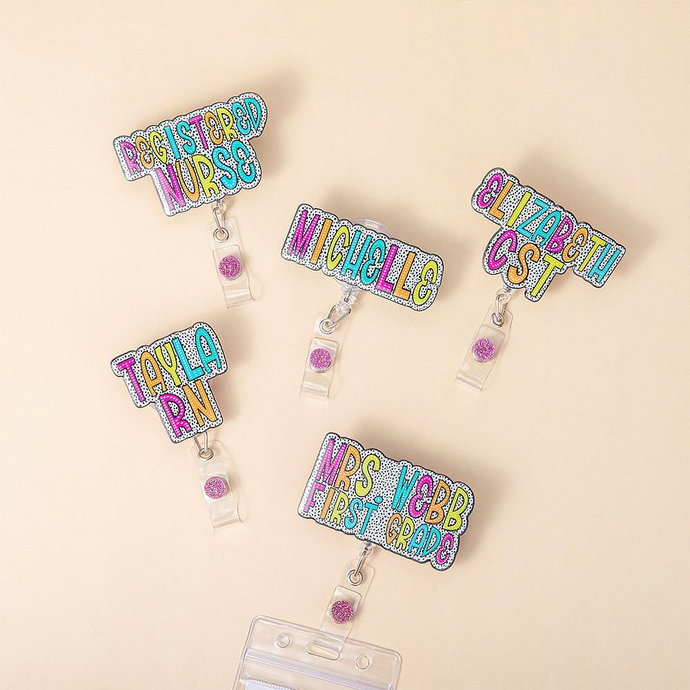 Personalizzato Glitter Dalmata punti retrattile Badge Reel con cordino Ufficiale Accessori Compleanno Apprezzamento Regalo per l'insegnante infermiere