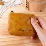 Personalized Vintage Vegetable Tanned Leather Mini Coin Handbag with Text Portable Travel Essentials Birthday Gift for Men Women