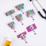 Personalized Glitter Dalmatian Dots Retractable Badge Reel with Lanyard Officer Accessories Birthday Appreciation Gift for Nurse Teacher