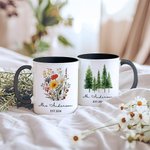 Personalized Ceramic Wildflower Pine Tree 11oz Mug with Name Anniversary Wedding for Couples