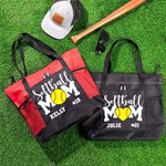 Personalized Baseball Softball Mom Large Zippered Tote Bag with Name and Number Game Day Birthday Gift for Women