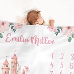Suave manta de bebé personalizada con nombre, rosa, azul, floral, con foto, apta para la piel, regalo de baby shower para recién nacido