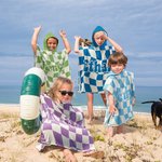 Personalised Multicolor Checkerboard Soft Quick Dry Hooded Beach Towel with Name Summer Vacation Travel Essentials Gift for Kids Family