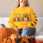 Personalised Spooky Mama Grandma Pumpkin Bat Design Crewneck Sweatshirt with 1-8 Names Halloween Costume Gift for Women