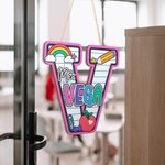 Personalized Wooden Rainbow Pencil Apple Teacher Name Initial Door Sign Classroom Decor Appreciation Gift for Teacher