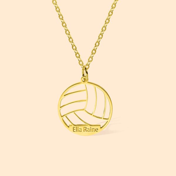 Collar colgante de voleibol grabado personalizado con nombre Joyería temática deportiva Equipo Recuerdo de cumpleaños Regalo para amante del voleibol Jugador Entrenador
