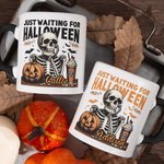 Personalized Skeleton Just Waiting for Halloween Pumpkin 11oz Ceramic Mug with Name Funny Halloween Holiday Gift for Family Friend