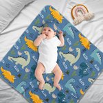 Personalized Cute Dinosaur Soft Swaddle Blanket and Knot Hat Set with Name Birthday Baby Shower Gift for Newborns Baby Boy