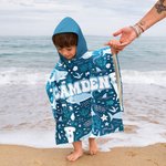 Personalisierte Hai Oktopus Wale Ozean Thema schnell trocknend Mikrofaser Kapuzen Strandtuch Poncho mit Namen Sommer Reise Wesentliche Geschenk für Ki