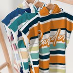 Personalised Vintage Colored Stripes Soft Quick Dry Kid Hooded Beach Towel with Name Summer Vacation Beach Accessories Gift for Kids